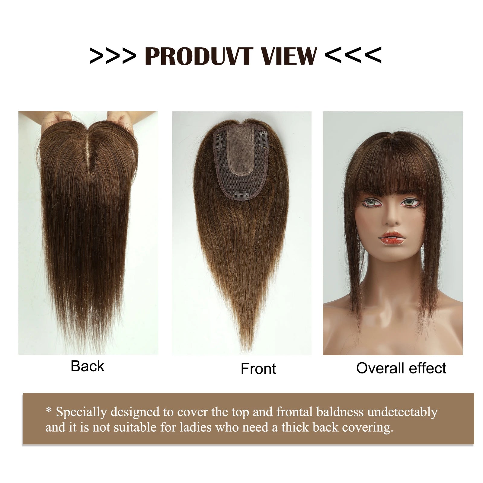 Dark Brown Human Hair Toppers with Bang 100% Remy Human Hair Piece for Women Thining Hair Silk Base Clip in Topper
