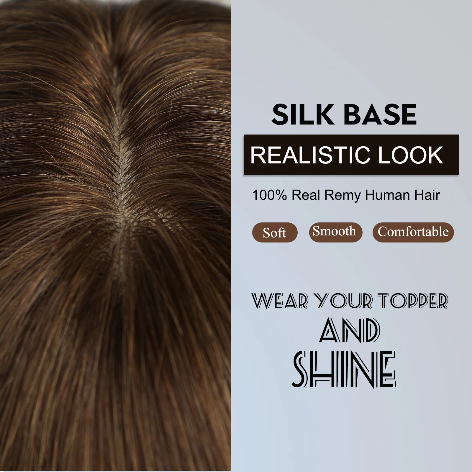 Dark Brown Human Hair Toppers with Bang 100% Remy Human Hair Piece for Women Thining Hair Silk Base Clip in Topper