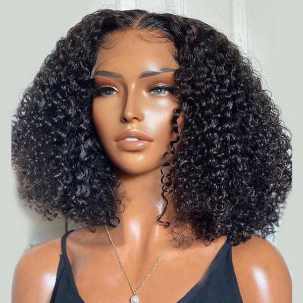 Wesface Bouncy Pixie Curl Human Hair Wig 4x4 HD Glueless Weargo Wig Natural Black Color