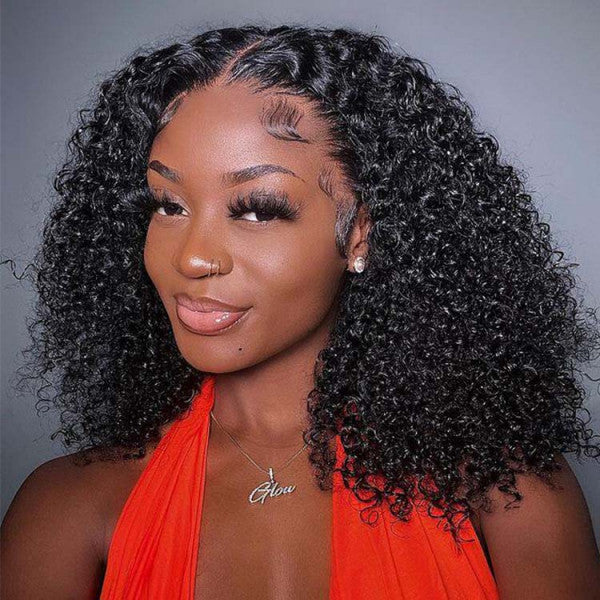 Wesface Bouncy Pixie Curl Human Hair Wig 4x4 HD Glueless Weargo Wig Natural Black Color