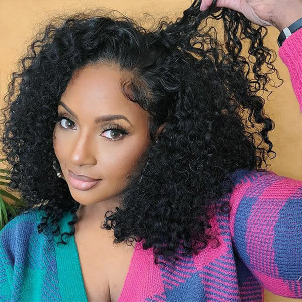 Wesface Bouncy Pixie Curl Human Hair Wig 4x4 HD Glueless Weargo Wig Natural Black Color