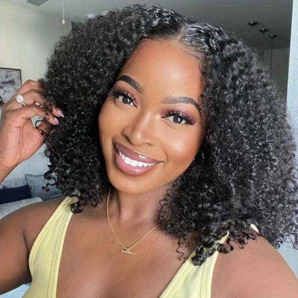 Wesface Bouncy Pixie Curl Human Hair Wig 4x4 HD Glueless Weargo Wig Natural Black Color