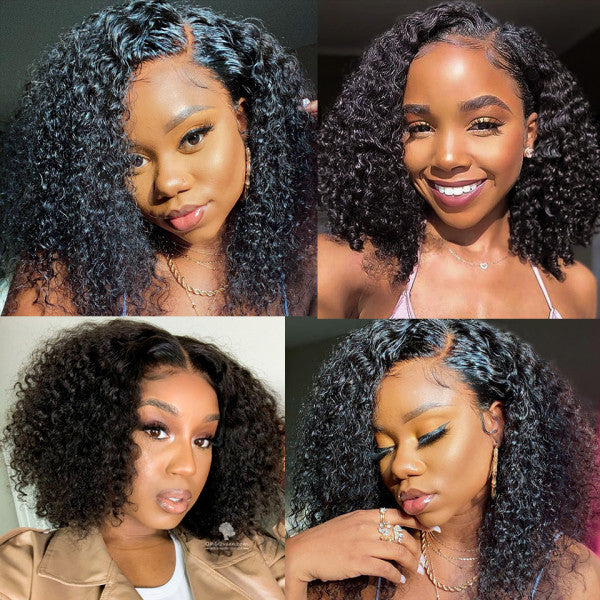 Wesface Bouncy Pixie Curl Human Hair Wig 4x4 HD Glueless Weargo Wig Natural Black Color