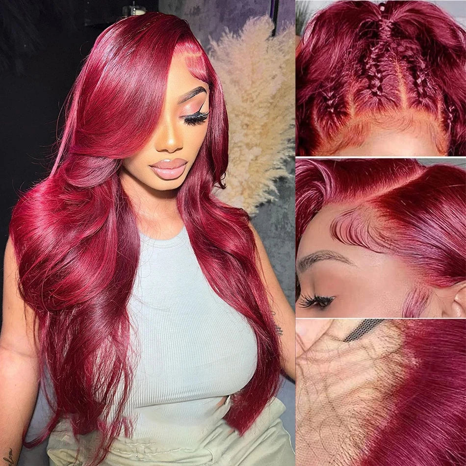 Wesface Body Wave Burgundy 99J Color 13x6 Lace Front Wig Human Hair Wig