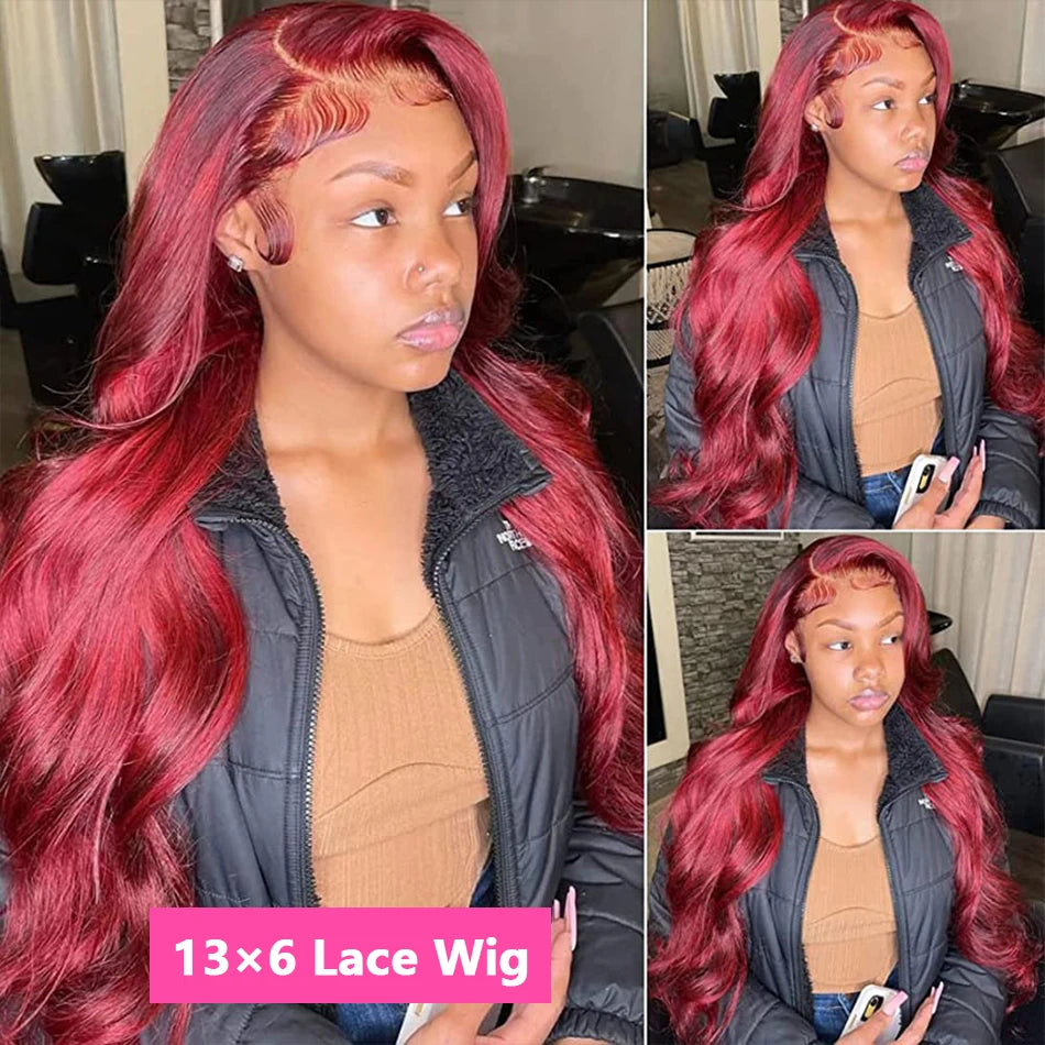 Wesface Body Wave Burgundy 99J Color 13x6 Lace Front Wig Human Hair Wig