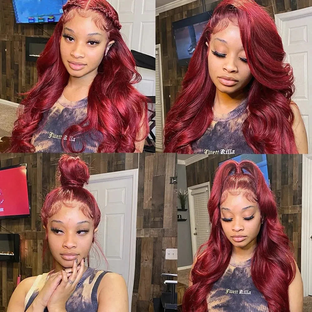 Wesface Body Wave Burgundy 99J Color 13x6 Lace Front Wig Human Hair Wig