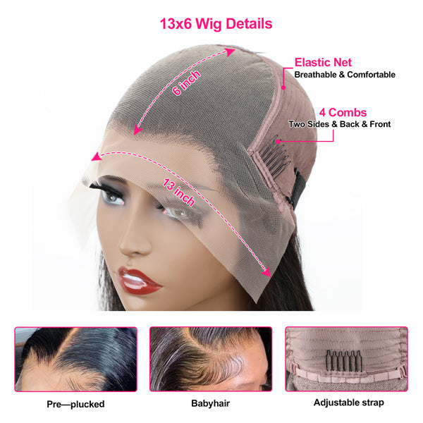 Wesface Kinky Straight 13x6 Lace Front Wig Natural Black Human Hair Wig