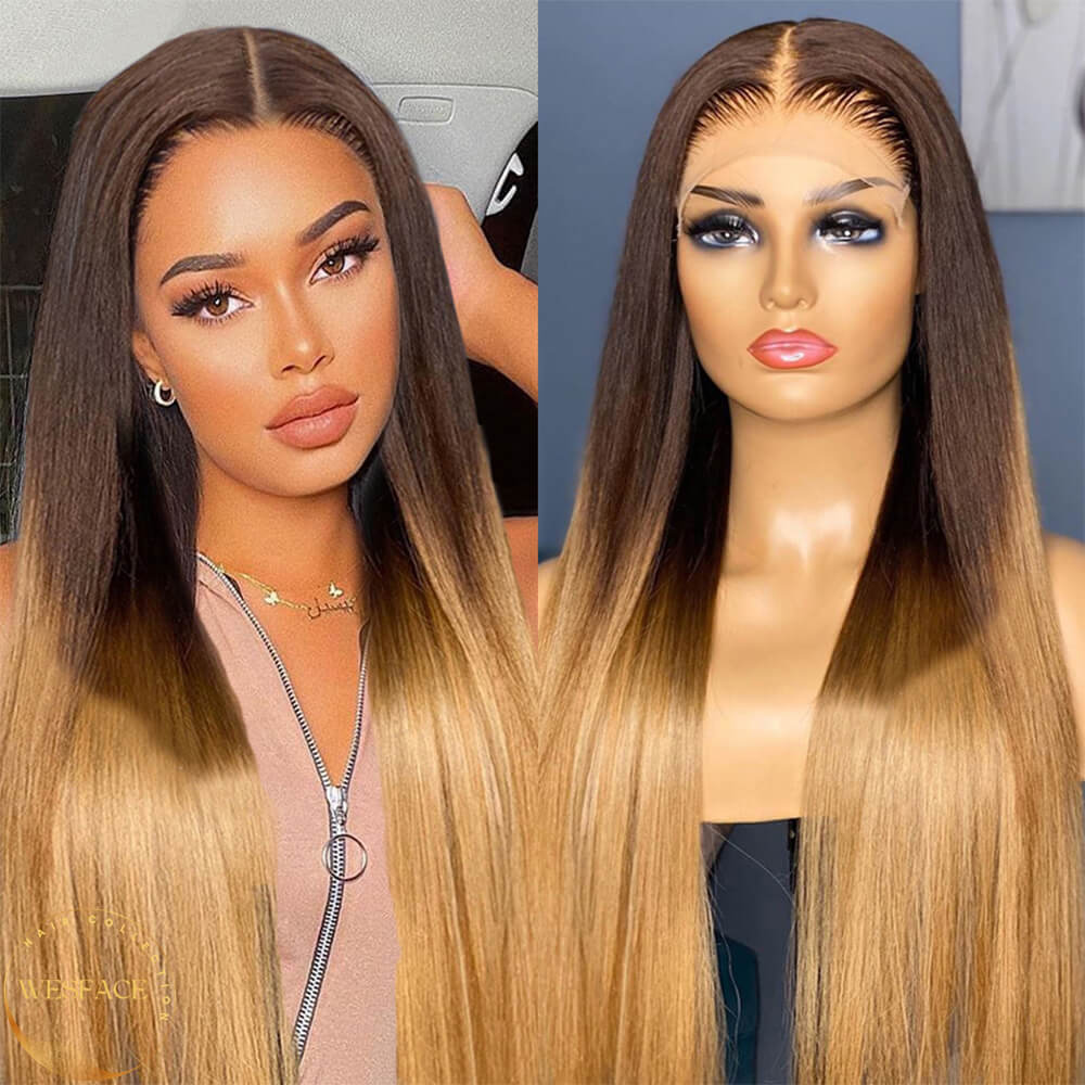 Wesface T2/27 Ombre Lace Front Wig pré-arrancado Glueless Highlight Ombre Long Straight Lace Front Wigs