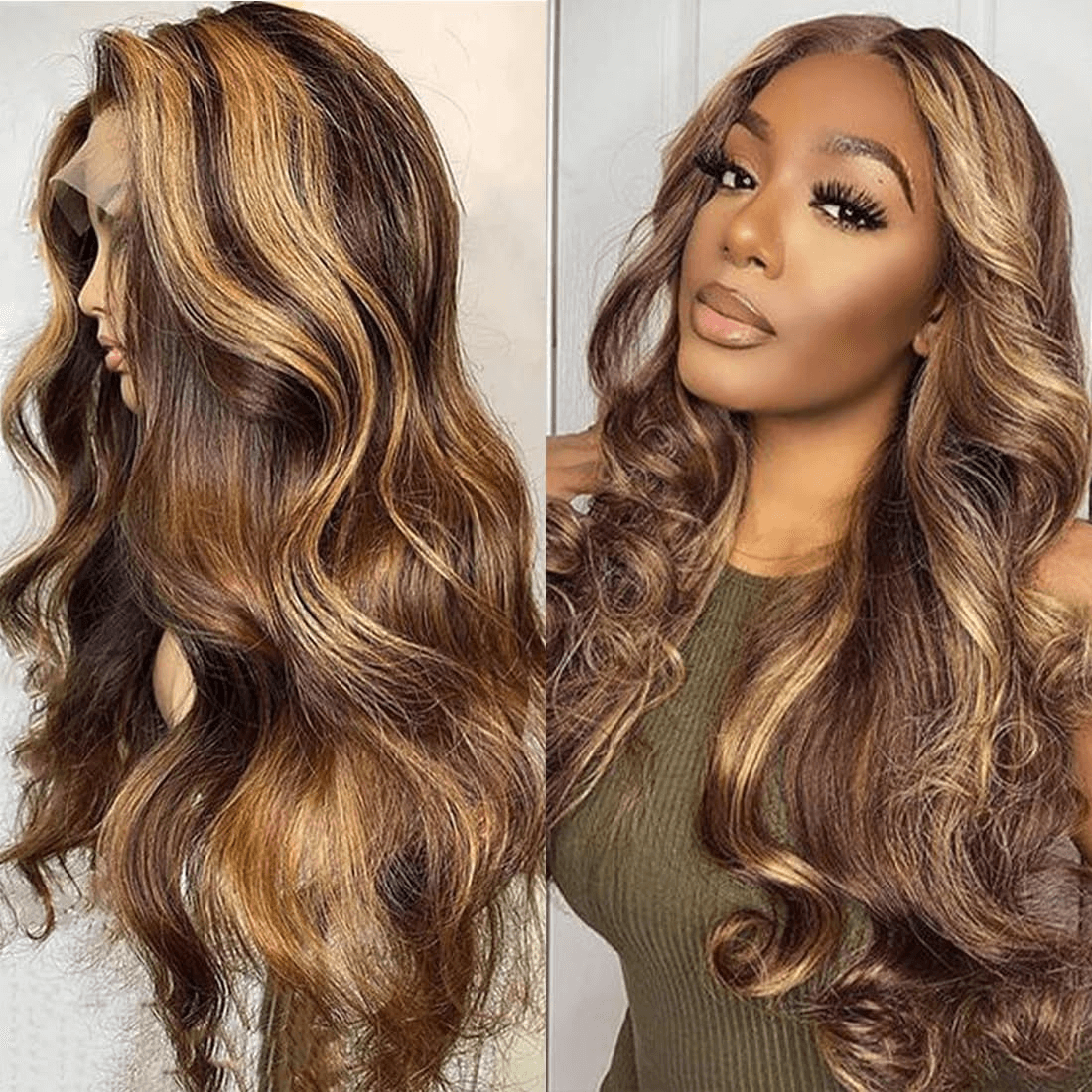 Wesface Wigs Highlight 4x4 Transparent Lace Closure Wigs Human Hair Body Wave Glueless Wigs Pre Plucked 180 Density 4/27 Honey Blonde Ombre Balayage Colored Human Hair Wigs for Black Women