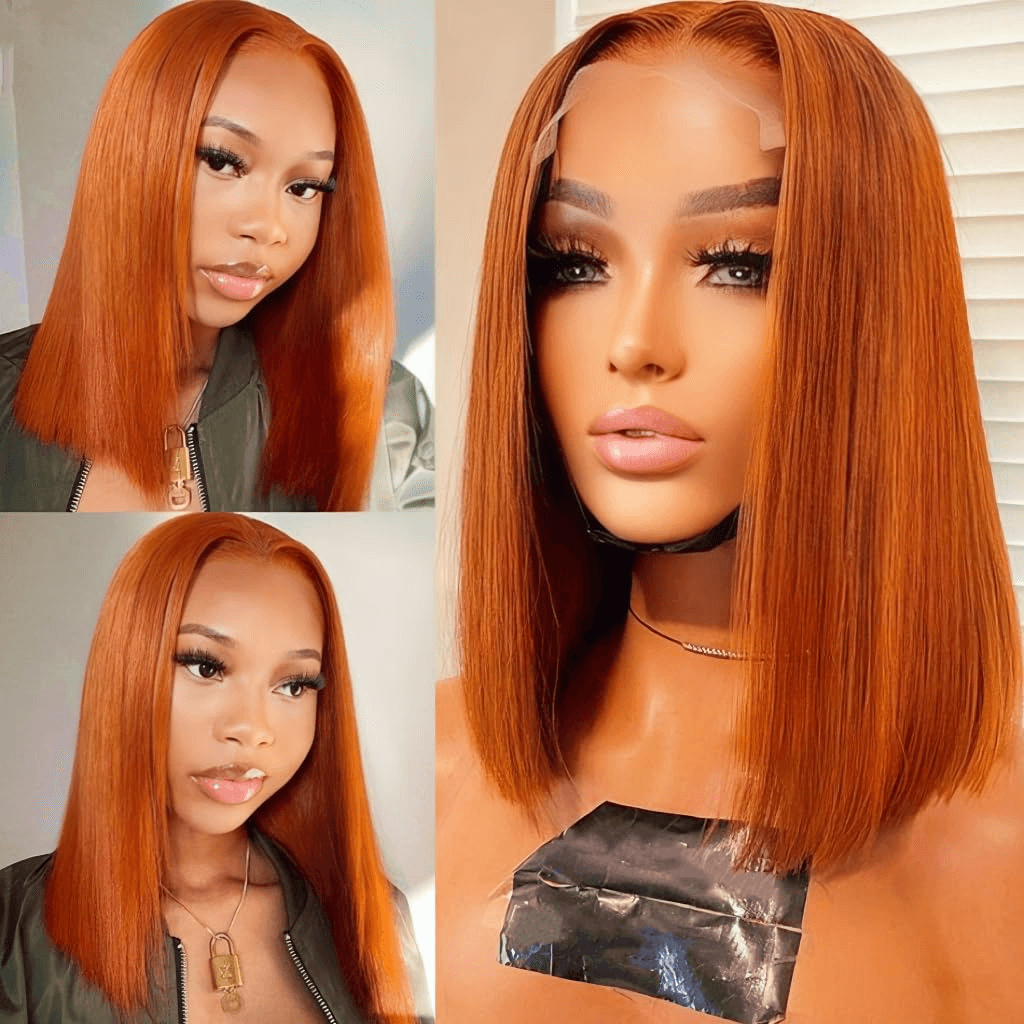 Wesface Ginger Lace Closure Wigs Bob Wig 4x4 Closure Glueless Wigs Human Hair Pre Plucked, Color