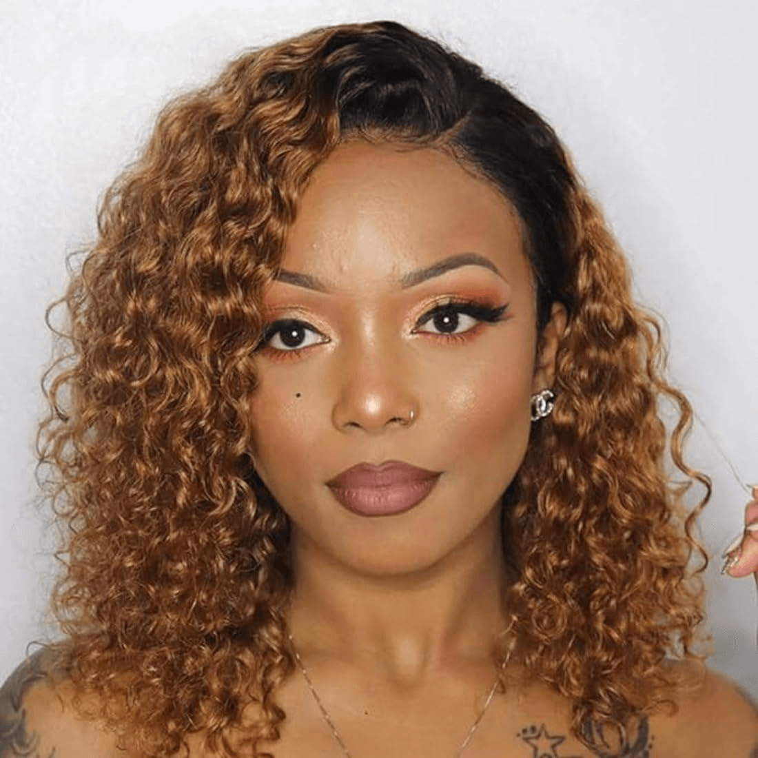 Wesface Ombre Lace Closure Wig Human Hair Short Curly Bob Brown Ombre Glueless Wigs Human Hair Pre Plucked With Baby Hair for Black Women 4x4 Lace Closure Brazilian Virgin Hair Dark Roots Wig