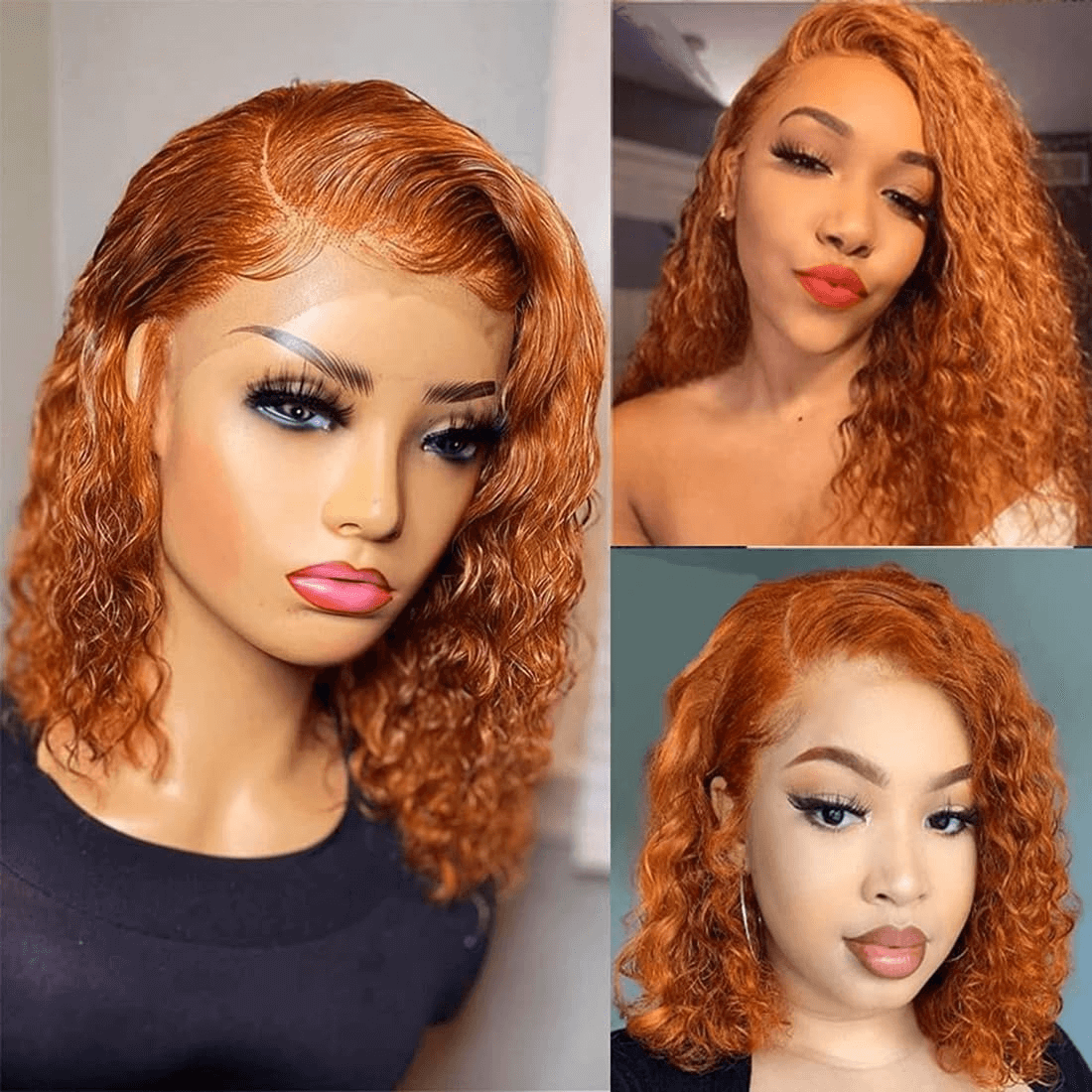 Wesface Wigs Ginger Curly Bob Wig Human Hair 4x4 Lace Closure Wigs Human Hair for Women Orange Ginger Short Curly Bob Wigs Human Hair