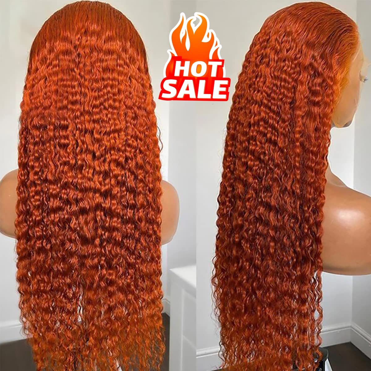 Wesface Ginger Orange Curly Hair 13x1 T Part Wig/13x4 Lace Front Wig Pre pluncked Glueless Bleached Knots 10A Brazilian Hair Wigs