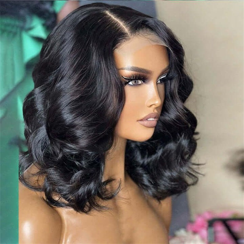 Flash Sale Wesface Body Wave 13x4 Lace Front Bob 180% Density Wig Natural Black Human Hair Wig
