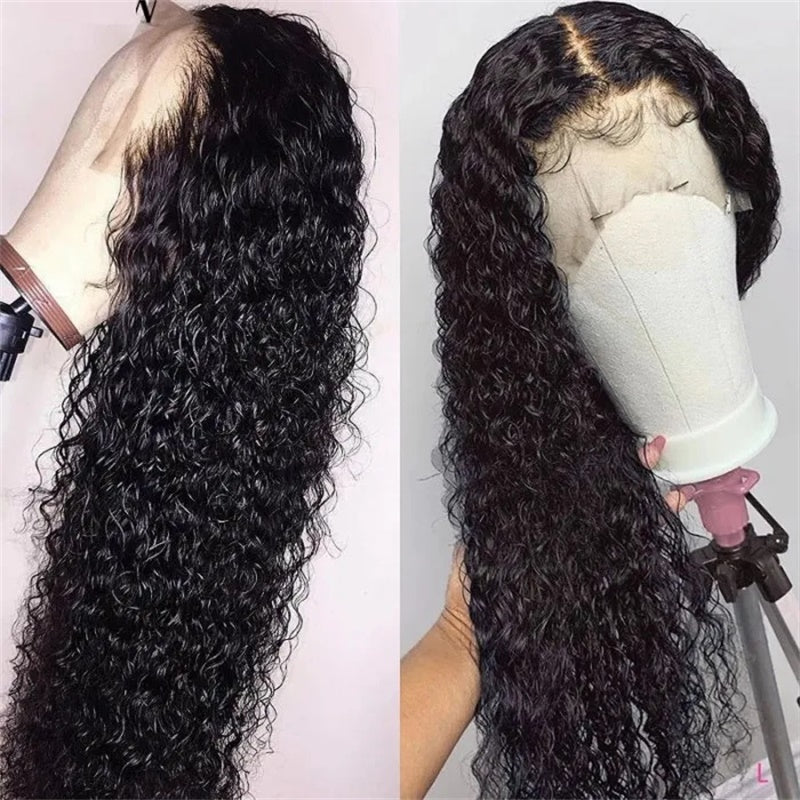 Flash Sale Wesface Curly 13x4 Lace Front Natural Black Human Hair Wig 180% Density