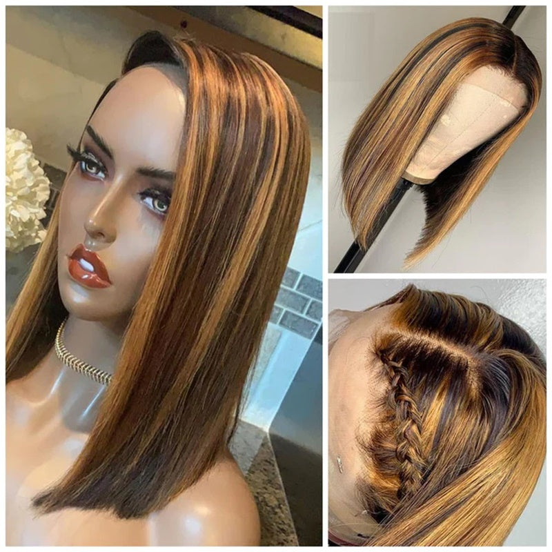 Wesface Straight P4/27 Color 13x4 Lace Front 180% Density Bob Human Hair Wig