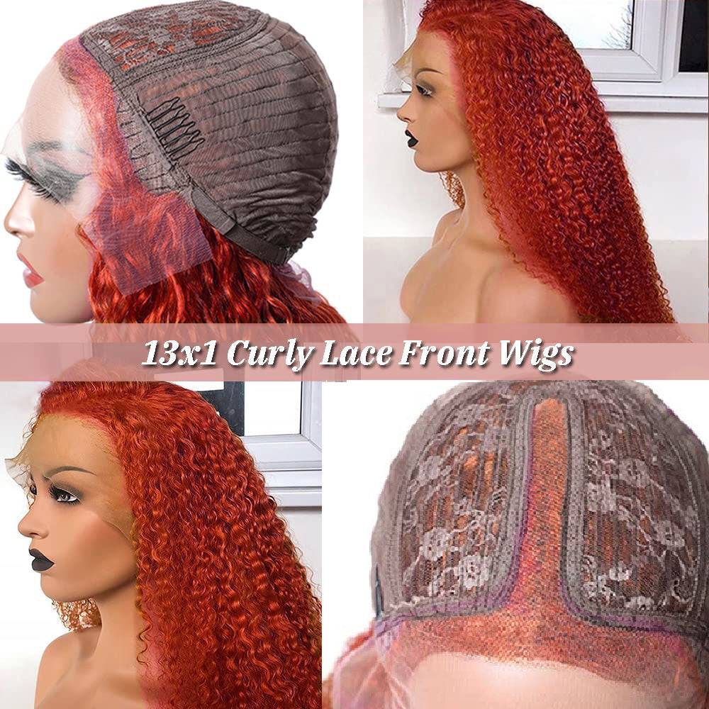 Wesface Ginger Orange Curly Hair 13x1 T Part Wig/13x4 Lace Front Wig Pre pluncked Glueless Bleached Knots 10A Brazilian Hair Wigs