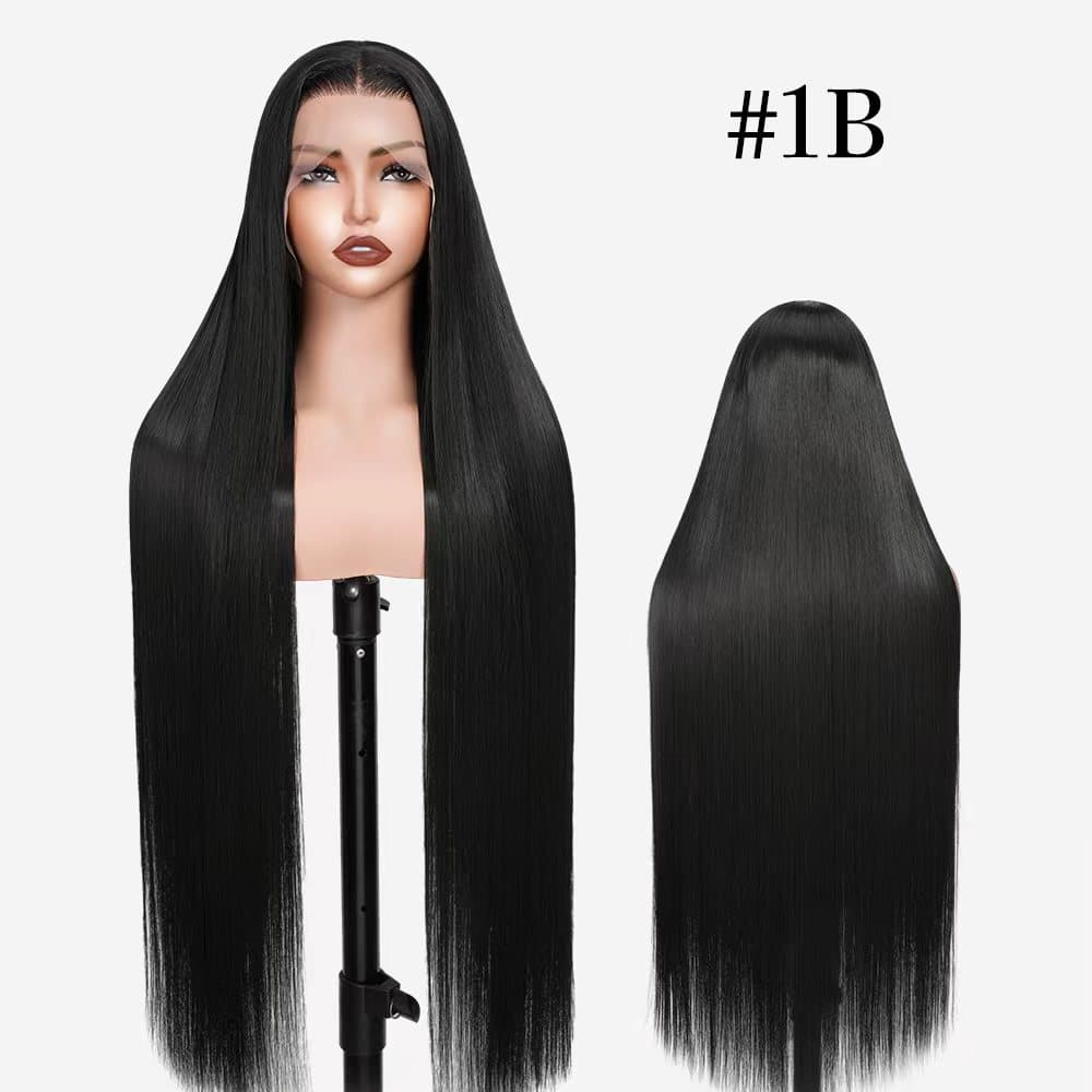 Wigaga Glueless 13x4 HD Lace Front Wig, 36 Inch Long Straight Synthetic Wig for Women, Middle Part Lace Wigs with Pre-Plucked Natural Hairline and Baby Hair, 200% Density Soft Lightweight Heat Resistant Fiber