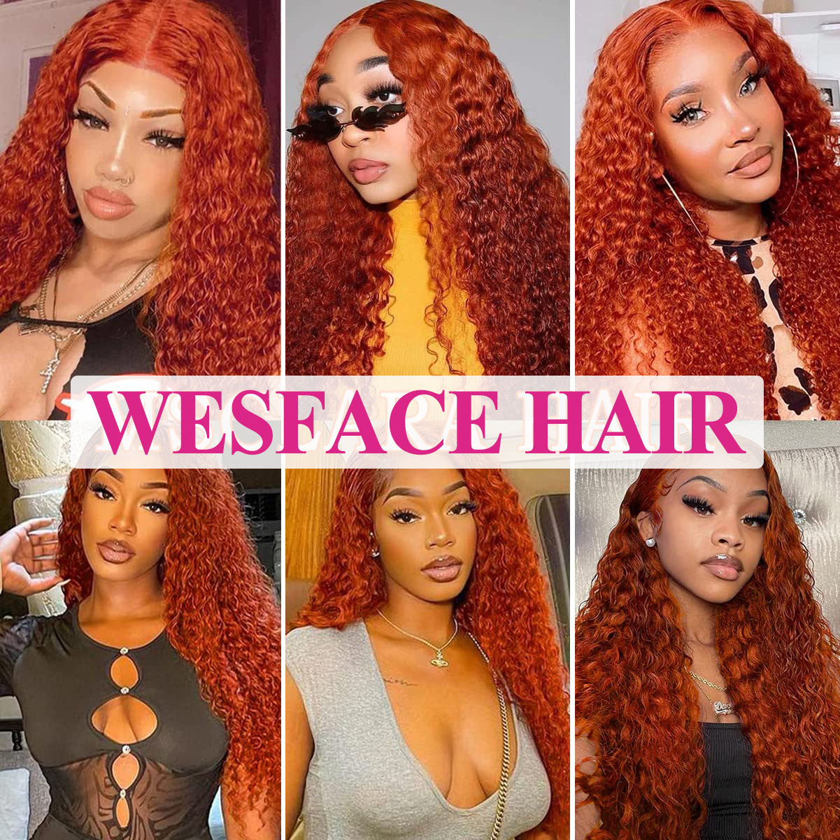 Wesface Ginger Orange Curly Hair 13x4 Transparent Lace front Wig Bleached knots Preplucked