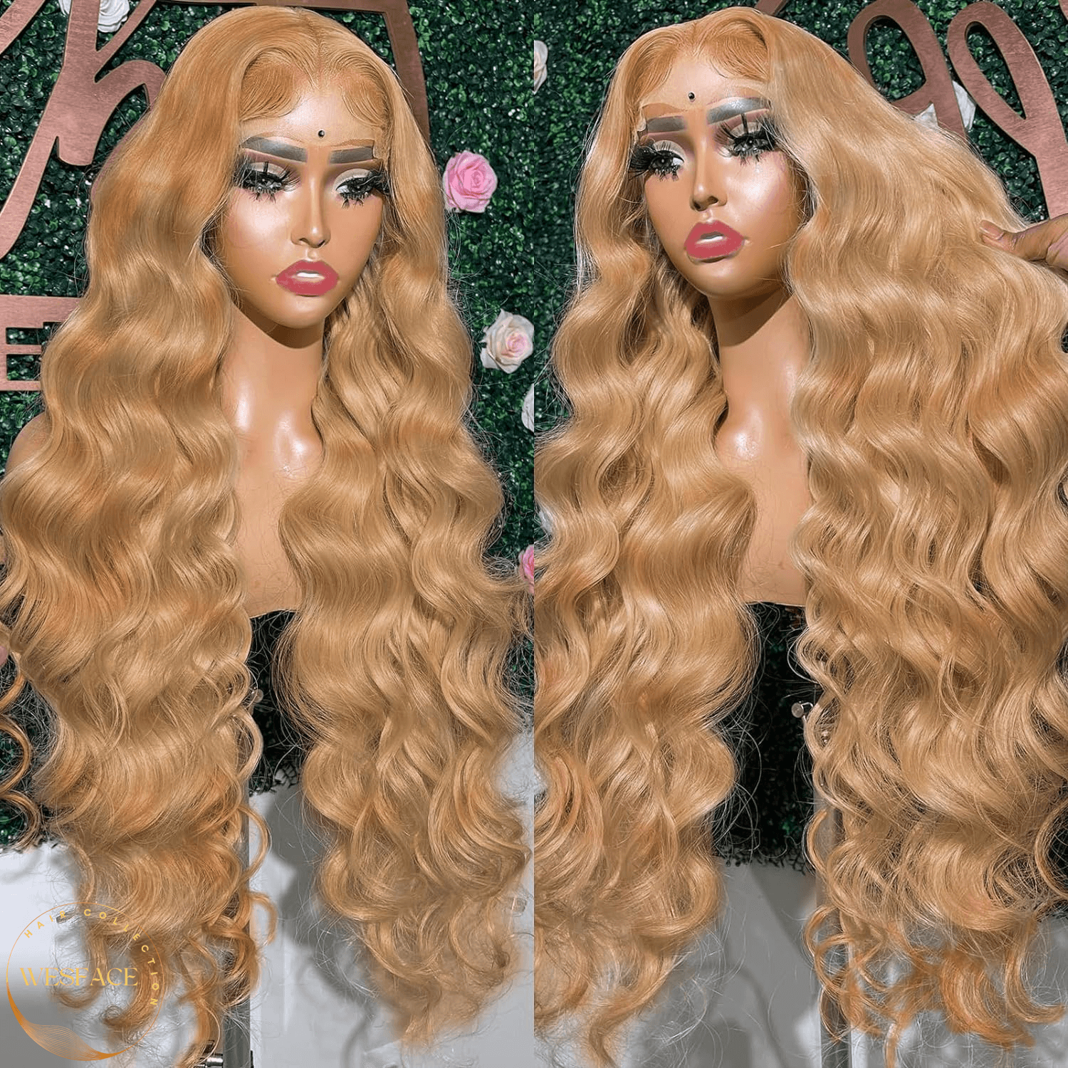 Wesface Honey Blonde Lace Front Wig Cabelo Humano Onda Corporal 13x4 Lace Frontal Perucas de Cabelo Humano Pré-Plucked com Cabelo de Bebê 180% Densidade Perucas Sem Cola 27