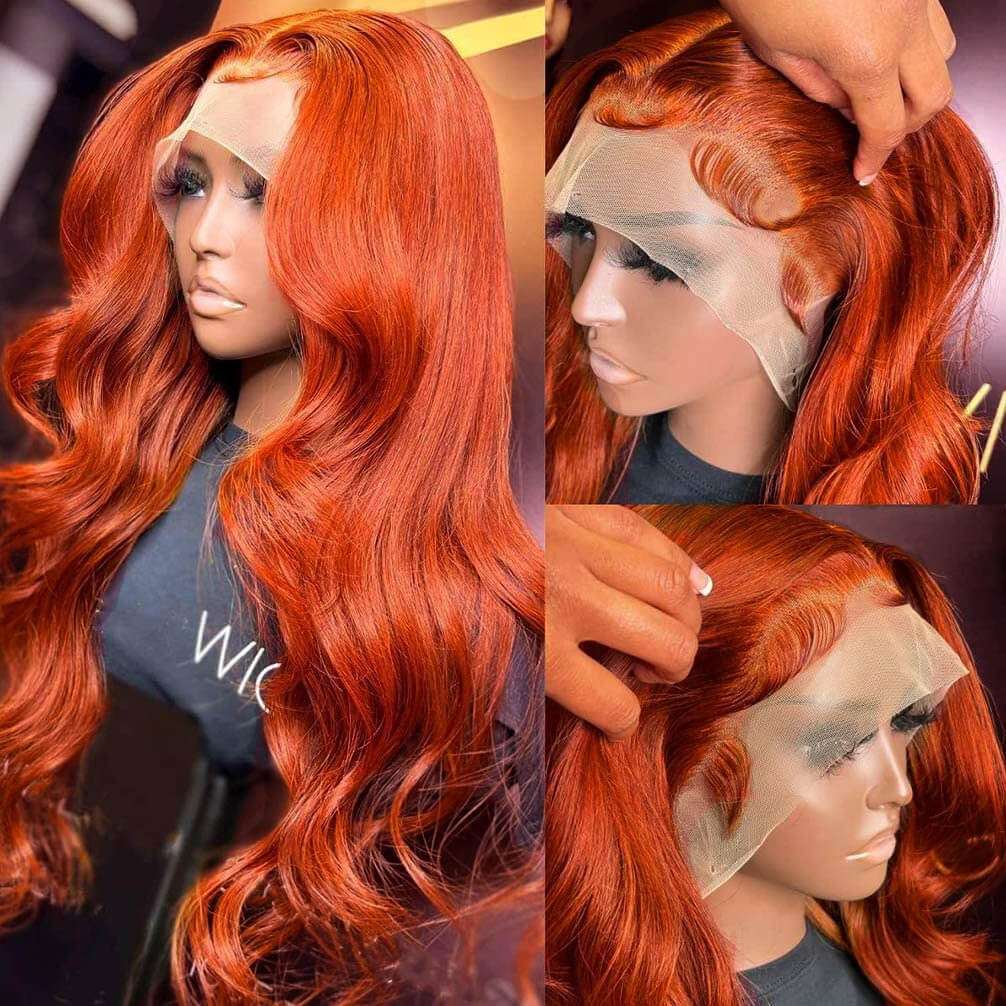 Wesface Wigs 13X4 Orange Ginger Lace Front Wigs Pre Plucked Body Wave Wig Brazilian Colored Virgin Wigs for Black Women Invisible Transparent Lace Frontal Wigs Human Hair 180% Density