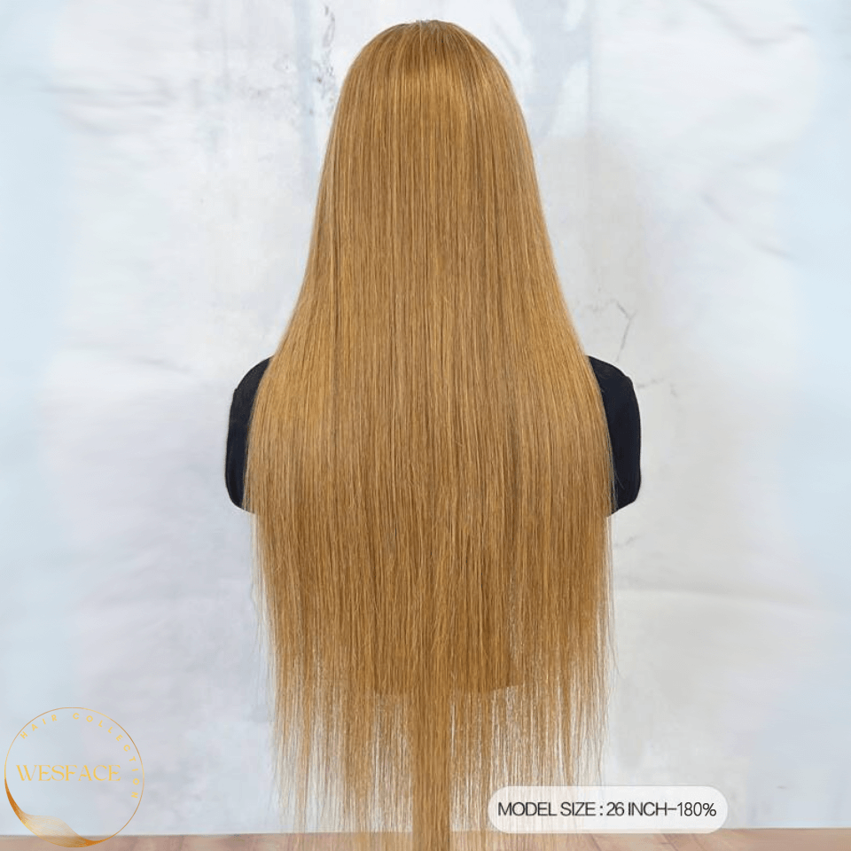 Wesface Honey Blonde Straight Lace Front Wig Human Hair 13x4 Honey Blonde Lace Front Wig Human Hair 180 Density 27 Colored Human Hair Lace Front Wigs Honey Blonde Human Hair Wigs for Women
