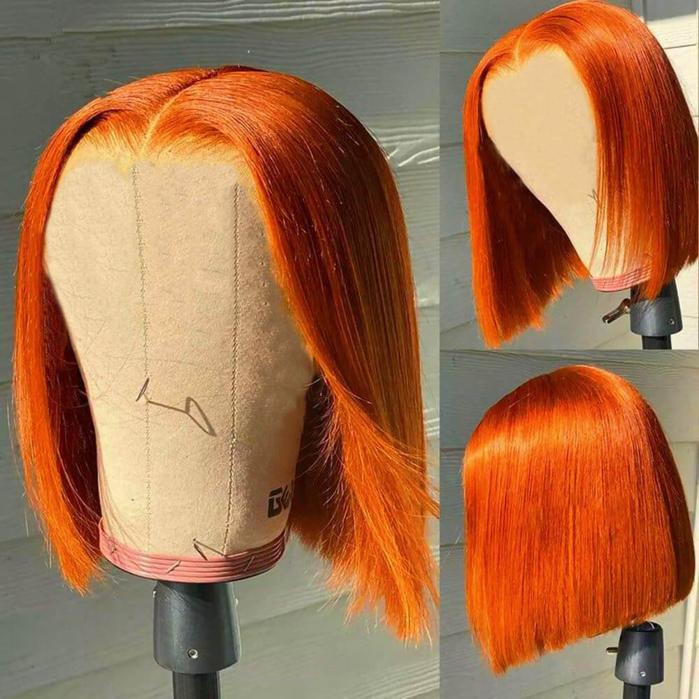 Wesface Ginger Lace Closure Wigs Bob Wig 4x4 Closure Glueless Wigs Human Hair Pre Plucked, Color