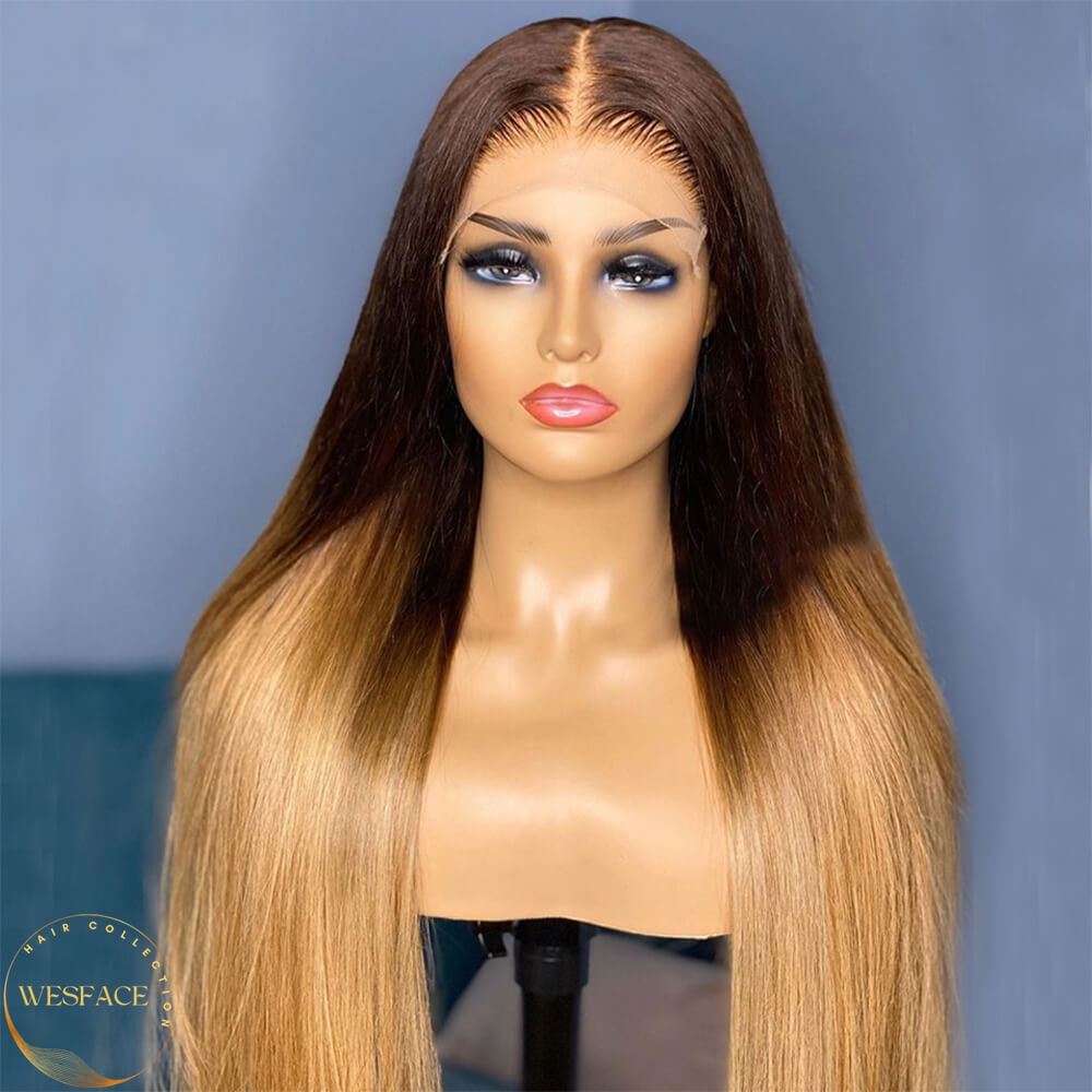 Wesface T2/27 Ombre Lace Front Wig pré-arrancado Glueless Highlight Ombre Long Straight Lace Front Wigs