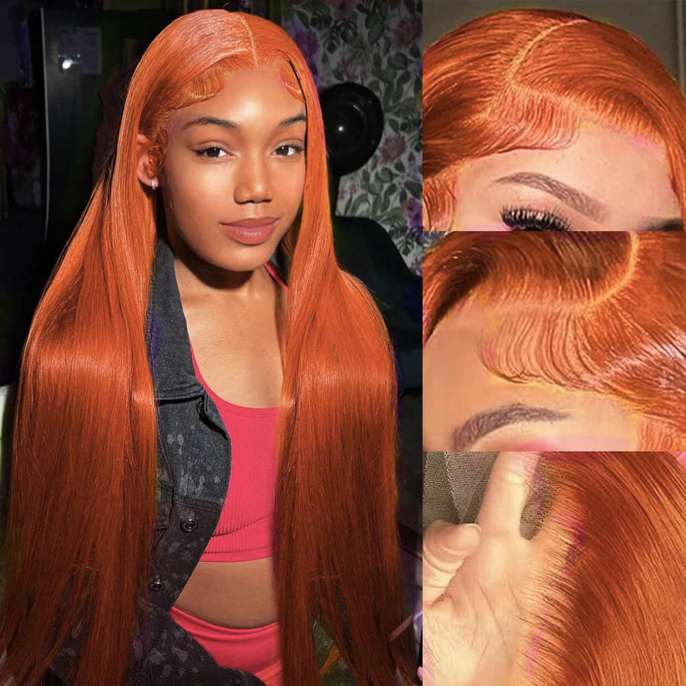 Wesface Wigs Ginger Lace Closure Wigs Human Hair 4X4 Straight Transparent Lace Closure Wigs