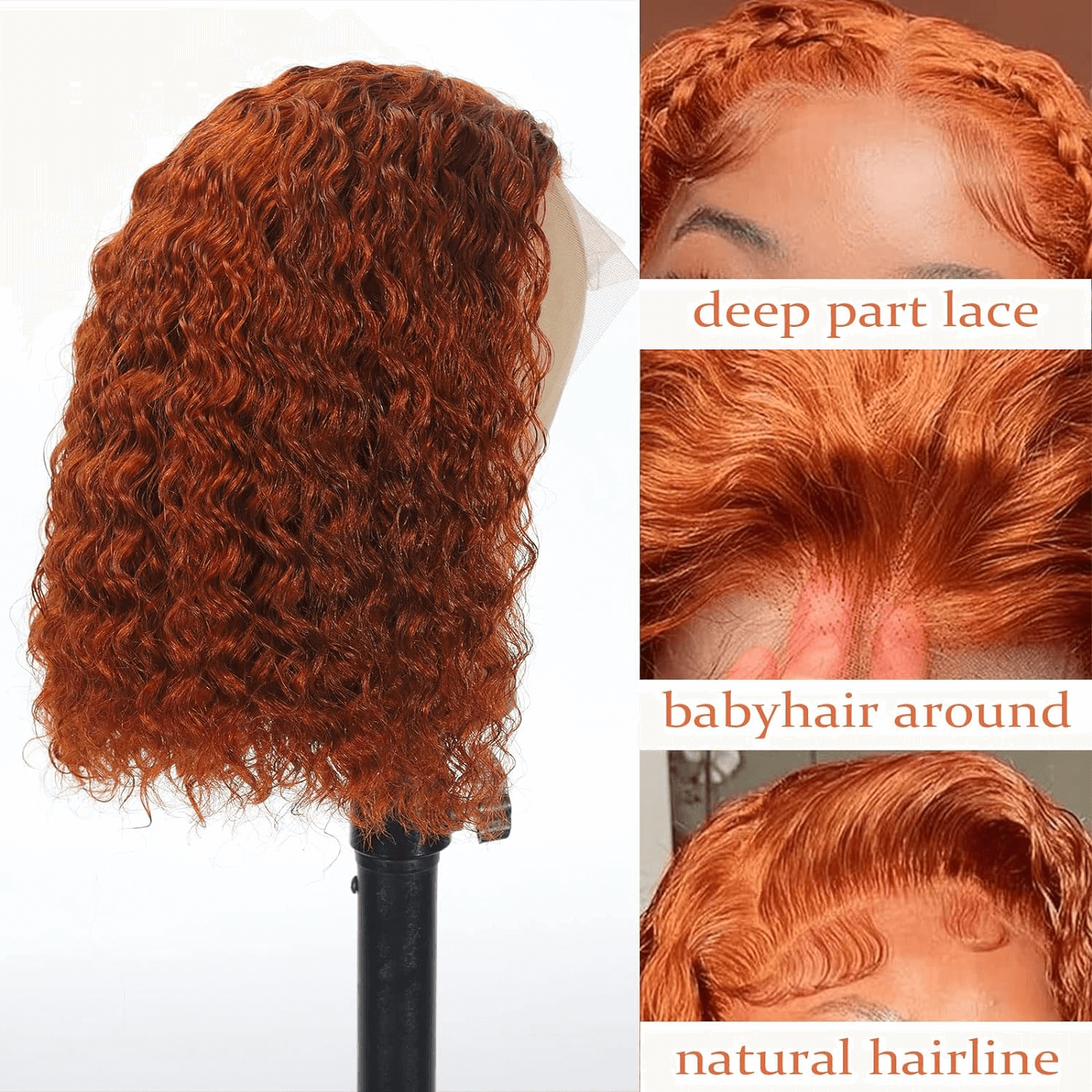 Wesface Wigs Ginger Curly Bob Wig Human Hair 4x4 Lace Closure Wigs Human Hair for Women Orange Ginger Short Curly Bob Wigs Human Hair