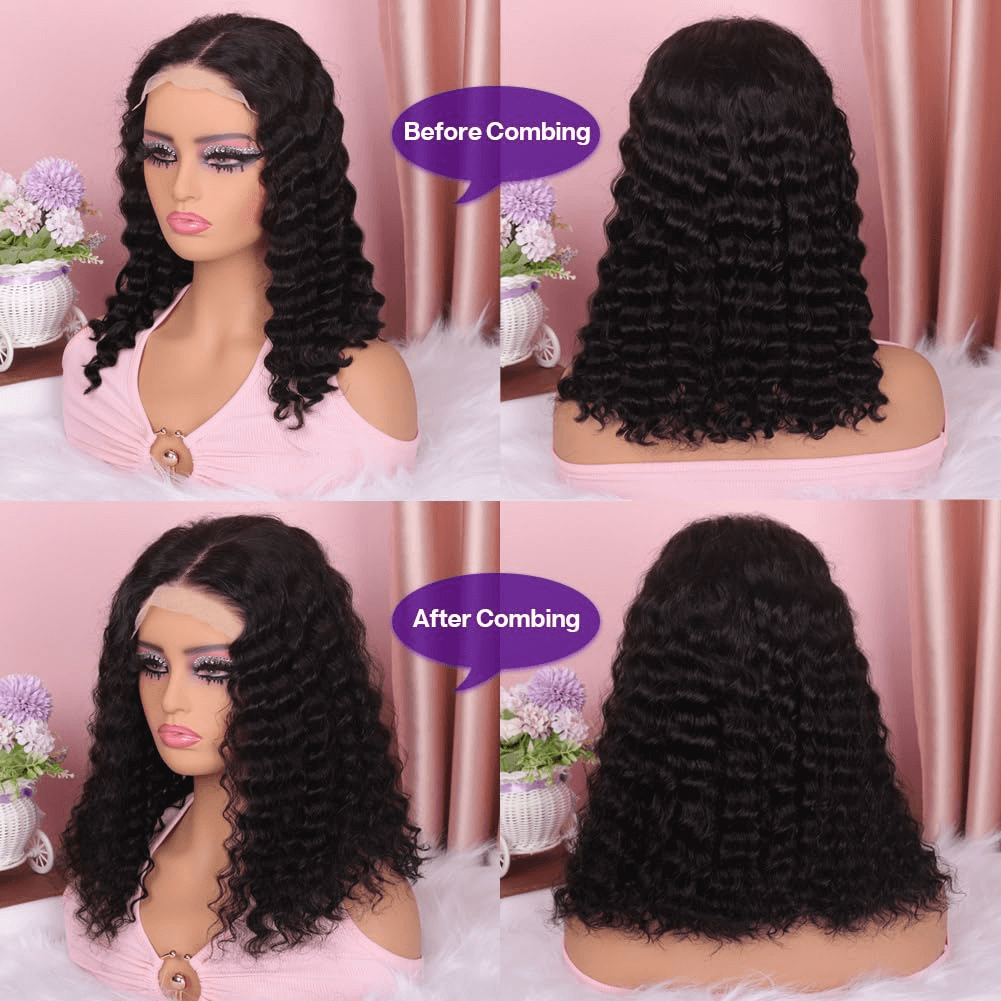 Wesface Wigs Glueless Curly Wigs Human Hair Pre Plucked Curly BOB Wig Human Hair 4x4 Lace Closure Wigs Human Hair Wigs for Black Women