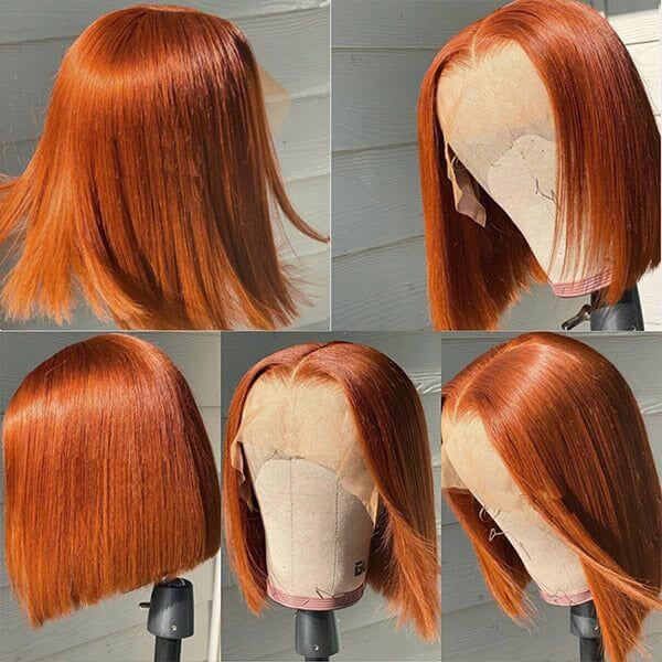 Wesface Ginger Orange Bob Wig Human Hair 13X4 Glueless Wigs Human Hair Pre Plucked Natural Hairline 180% Density Straight Bob Ginger Lace Front Wigs Human Hair for Women Short Bob Wig