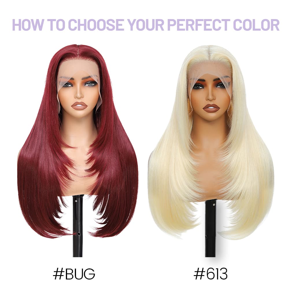 Synthetic Lace Front Wig 13x4 HD Lace Layered Hairstyle Pre Plucked Hairline Straight Long Black Glueless Wigs for Black Women 26 Inch Beginner Friendly