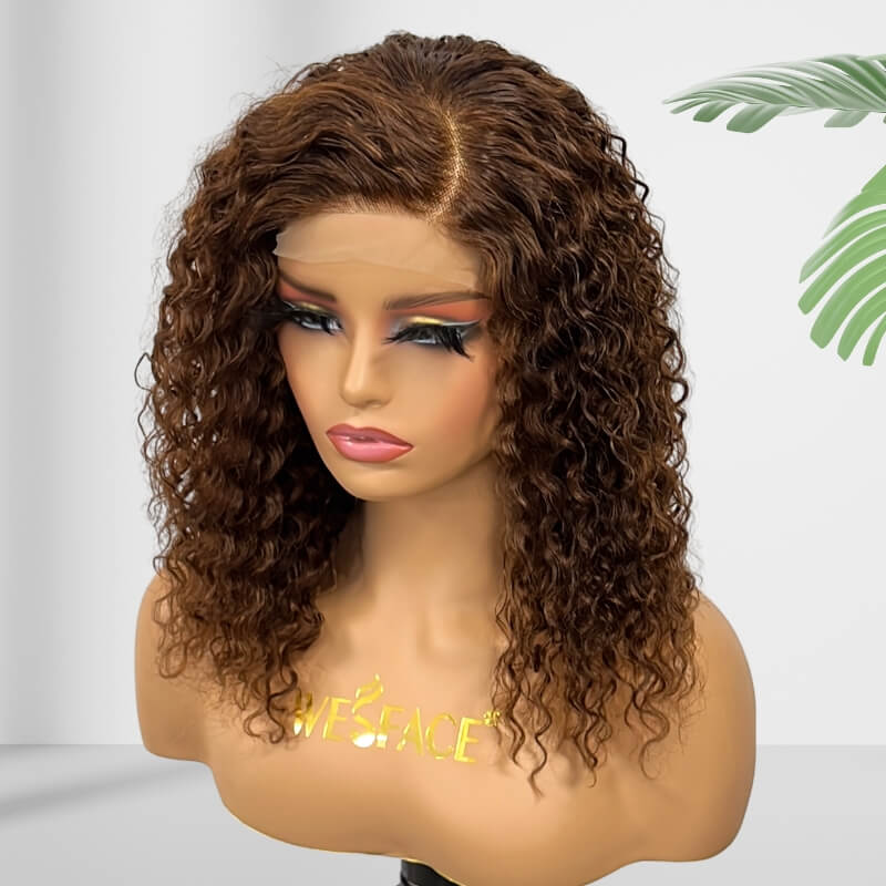 Wesface Brown Curly Bob Wig Human Hair Lace Closure Wigs 12A Glueless Wigs Human Hair Pre Plucked 4x4 Transparent Short Chocolate Brown Water Wave Human Hair Wigs for Women