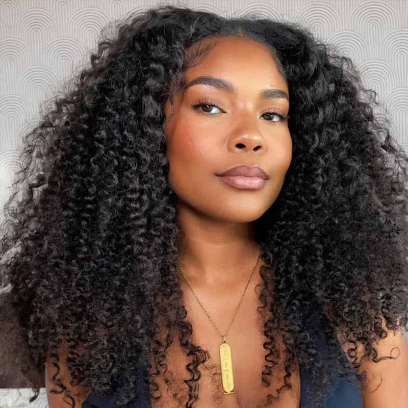Wesface 1 Wig 3 Looks 100% Virgin Hair Afro Curly Human Hair Flip-Over Half Wig for Women 180% Density