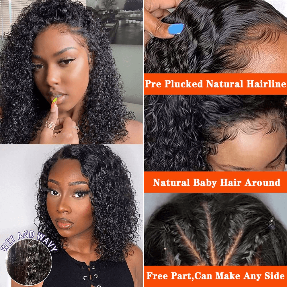 Wesface Wigs Bob Wig Human Hair 13x4 Deep Curly Lace Front Wigs Human Hair for Black Women Glueless Wigs Pre Plucked With Baby Hair 180% Density Short Deep Curly Frontal Bob Wigs Natural Hairline