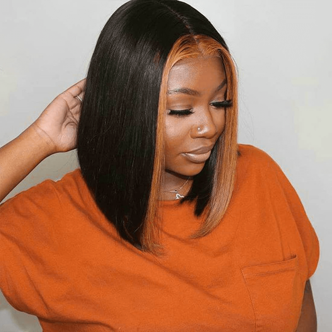 Wesface Wigs Faceframing Highlight Bob Wig 13x4 Transparent Lace Bob Wig Lace Front Human Hair Highlight Black Middle Part Bob Wigs Ombre Honey Blonde Straight Lace Front Bob Wigs for Women