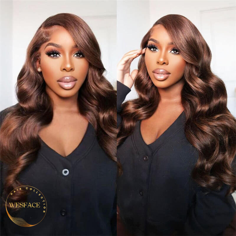Wesface Chocolate Brown Body Wave Human Hair Wig 13x4 Lace Front Wig Pre-plucked For Women