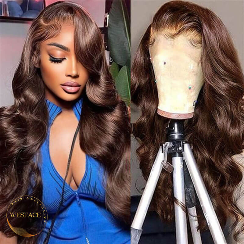 Wesface Chocolate Brown Body Wave Human Hair Wig 13x4 Lace Front Wig Pre-plucked For Women