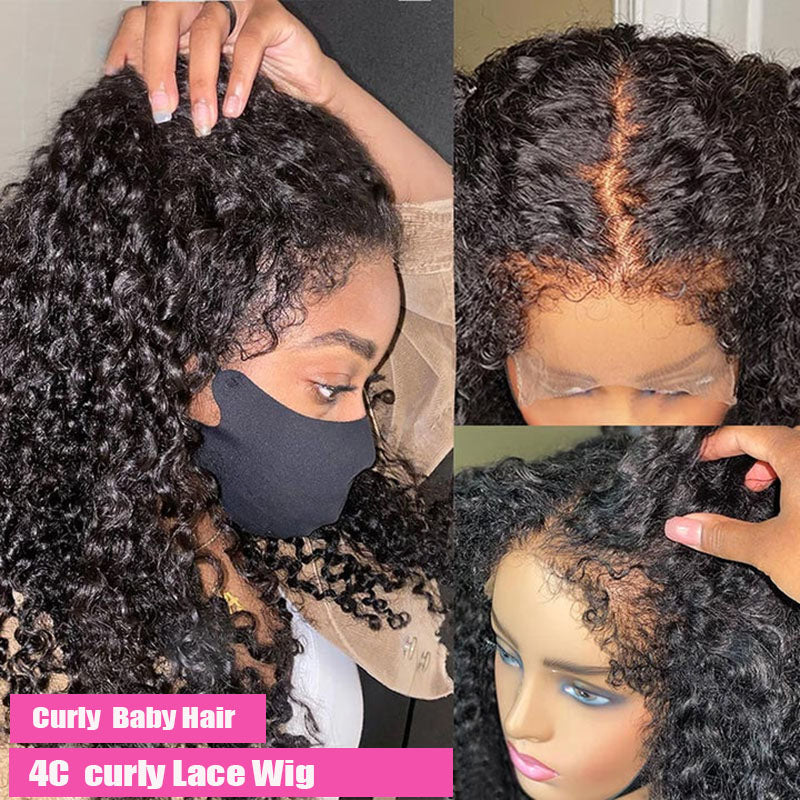 4C Curly Lace Wig 4x4 & 13x4 & 13x6 Lace Frontal Curly Human Hair Wig Wesface Wigs