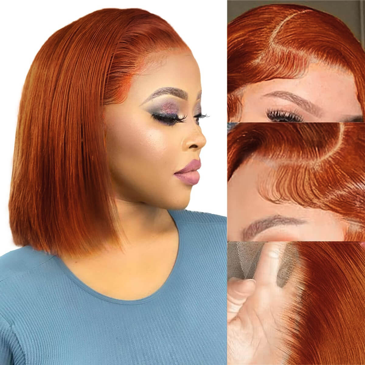 Wesface Ginger Orange Bob Wig Human Hair 13X4 Glueless Wigs Human Hair Pre Plucked Natural Hairline 180% Density Straight Bob Ginger Lace Front Wigs Human Hair for Women Short Bob Wig