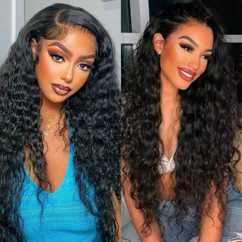 Wesface Water Wave Lace Front Wigs Human Hair Wigs for Women 13x4 Glueless Lace Frontal Wigs Human Hair Pre Plucked with Baby Hair Wet and Wavy Wigs Human Hair 180% Density Natural Color