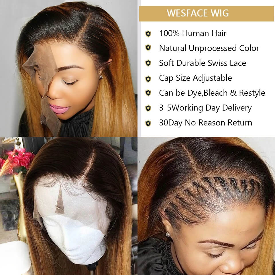 Wesface Ombre Blonde 1b27 Straight Lace Front Human Hair Wigs With Baby Hair 13x4 Lace Front Human Hair lace Wigs For Women Colored Remy Hair