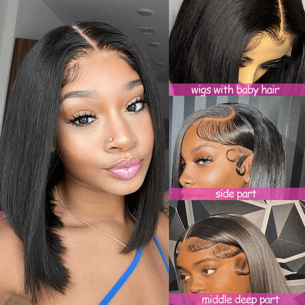 Wesface Straight Full Lace Bob Wig Pre-plucked Clean Hairline Bleached Knots Short Straight Bob Wig