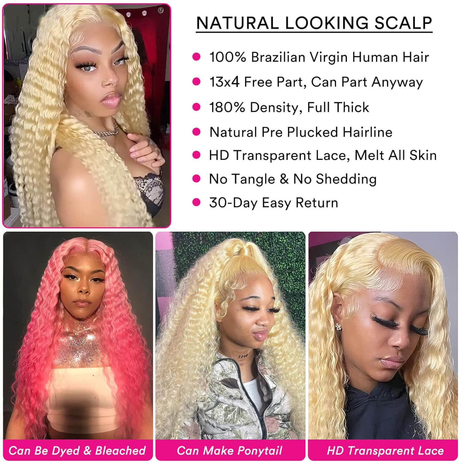 Wessface Wigs Blonde 613 Lace Front Wig Human Hair 13x4 Transparent Lace Frontal Curly Lace Front Wigs Human Hair Pre Plucked Bleached Knots With Baby Hair