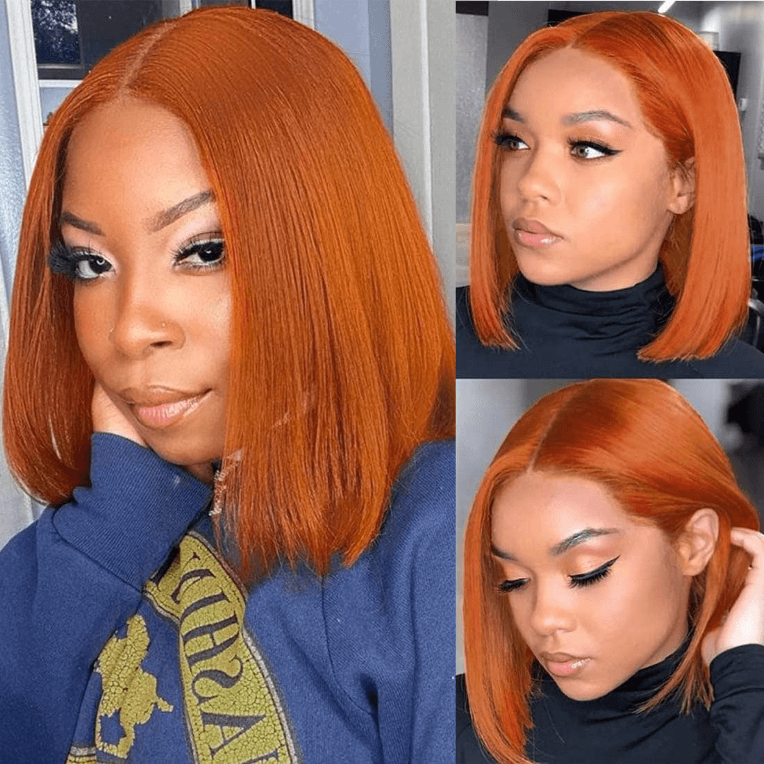 Wesface Ginger Lace Closure Wigs Bob Wig 4x4 Closure Glueless Wigs Human Hair Pre Plucked, Color
