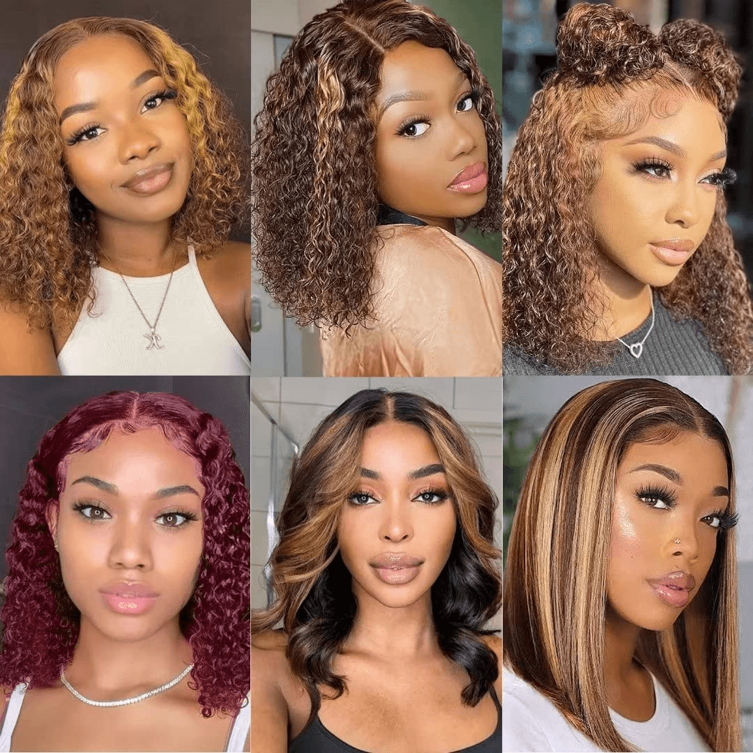 Wesface Highlight Bob Wig Honey Blonde 13x4 Transparent Lace Front Wig Human Hair Short Curly Bob Wigs Pre Plucked With Baby Hair Deep Wave Lace Front Wig 180% Density Super Soft P4/27 Color