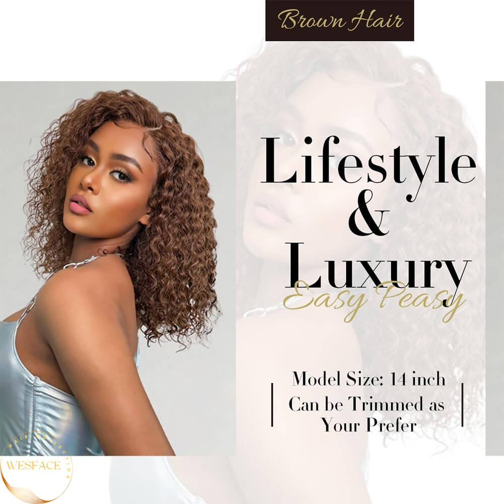 Wesface Brown Curly Bob Wig Human Hair Lace Closure Wigs 12A Glueless Wigs Human Hair Pre Plucked 4x4 Transparent Short Chocolate Brown Water Wave Human Hair Wigs for Women