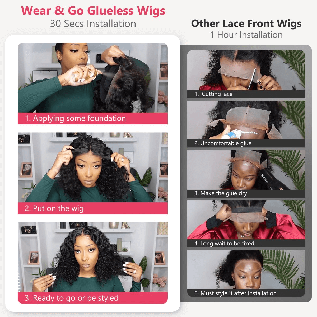 Wesface Wigs Wear and Go Glueless Bob Curly Wigs Human Hair 4x4 Pre-Cut Lace Pre Plucked Glueless Human Hair Wigs