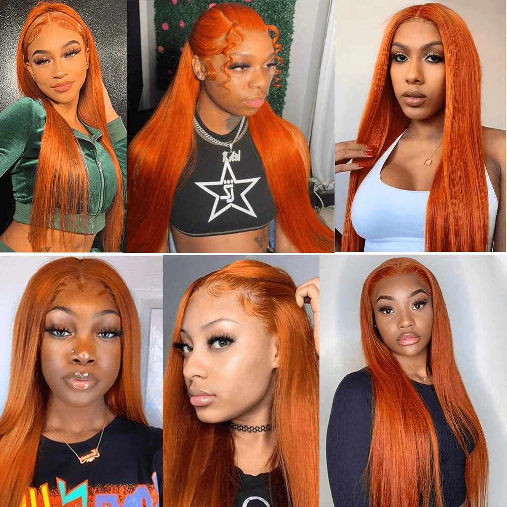 Wesface Wigs Ginger Lace Closure Wigs Human Hair 4X4 Straight Transparent Lace Closure Wigs